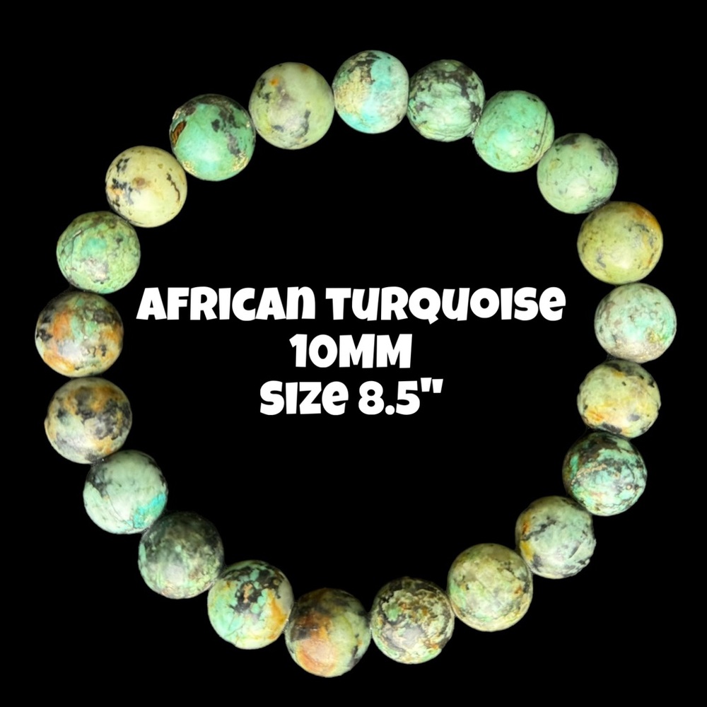 Authentic African Turquoise 10mm Beaded Stretchy Bracelet by‎ Bombshell Beads